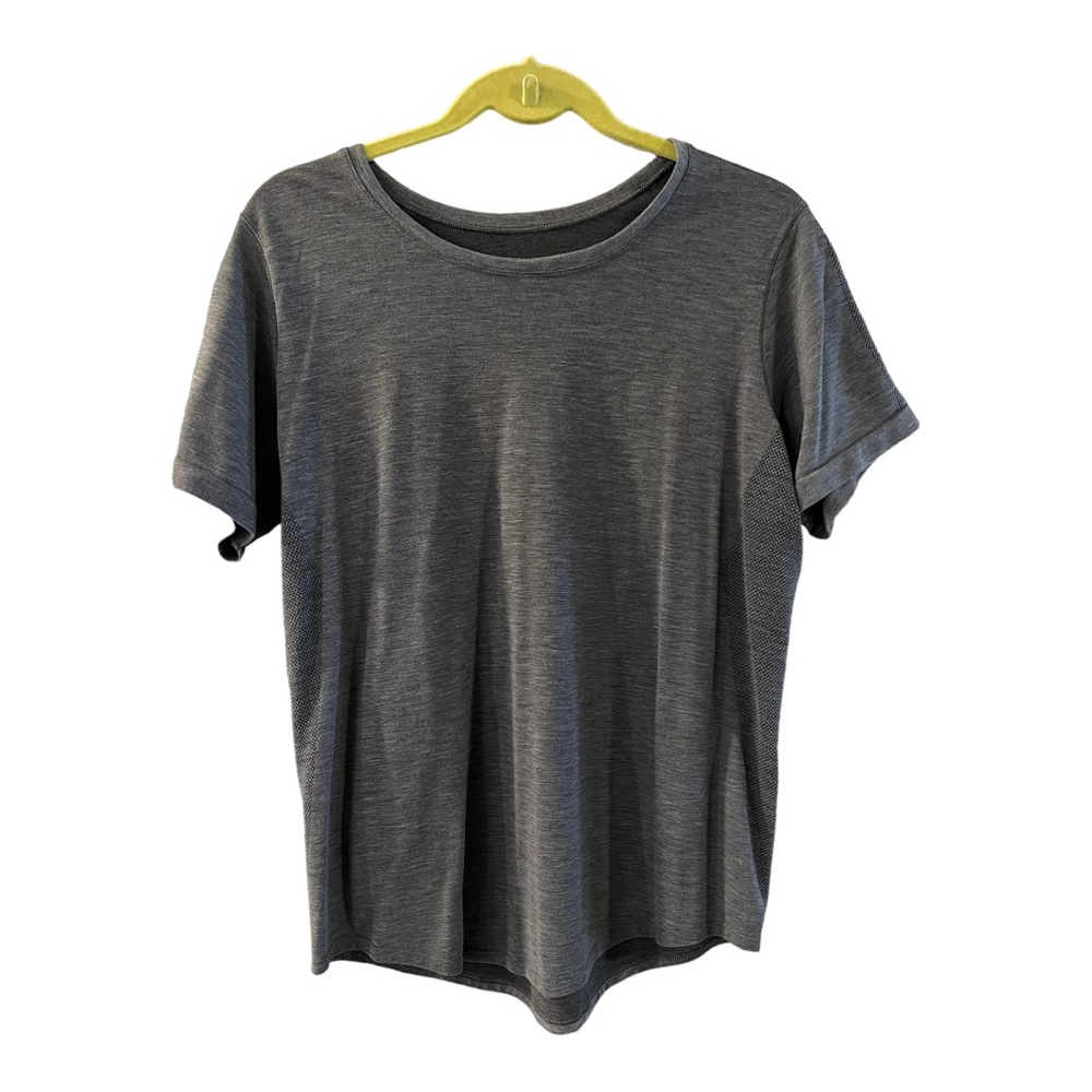 Lululemon Athletic Sporty Dark Gray Mesh Tee Top Short Sleeve Size 12